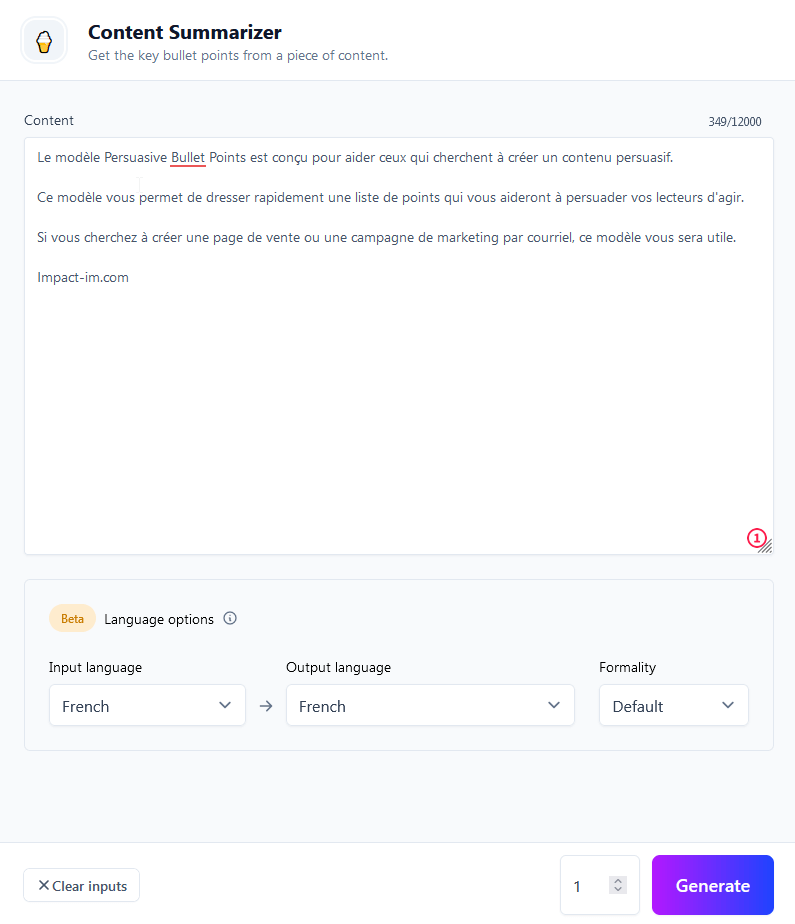 Résumer un contenu sur Jasper
