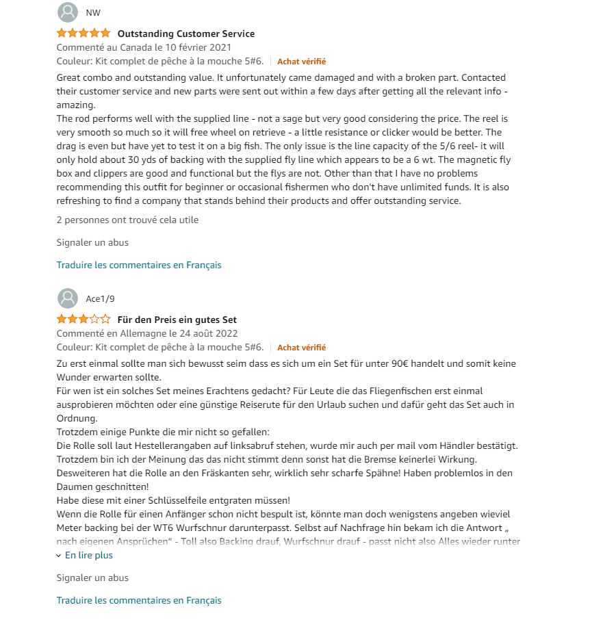 Avis client Amazon