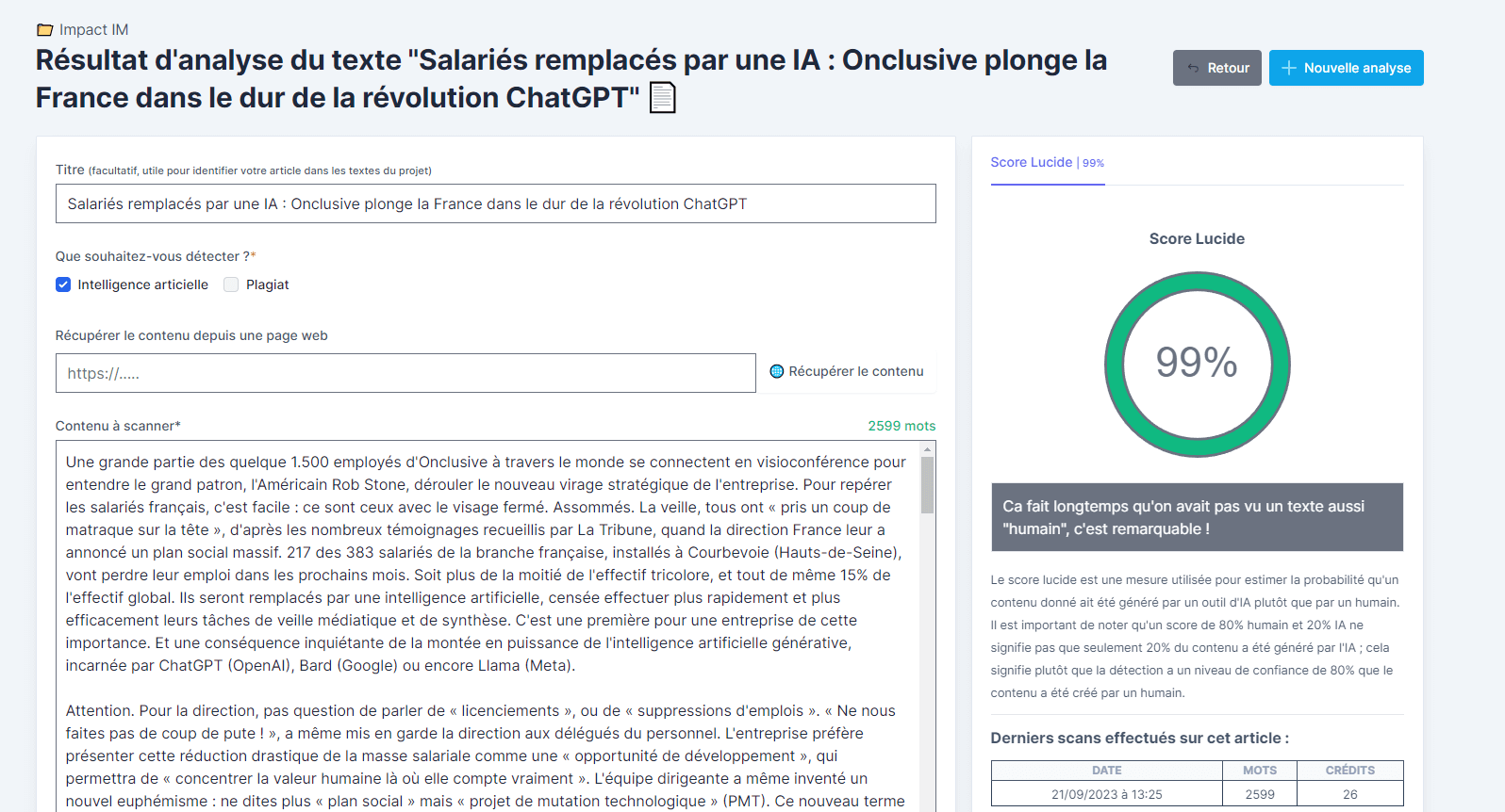 L'interface de Lucide.ai