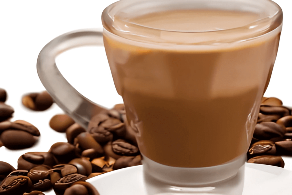 Tasse de café avec graines de café autour - image par Craiyon