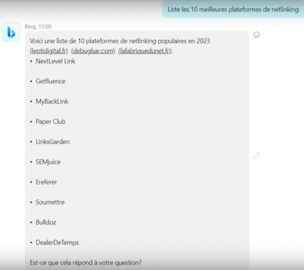 résultat bingchat classement