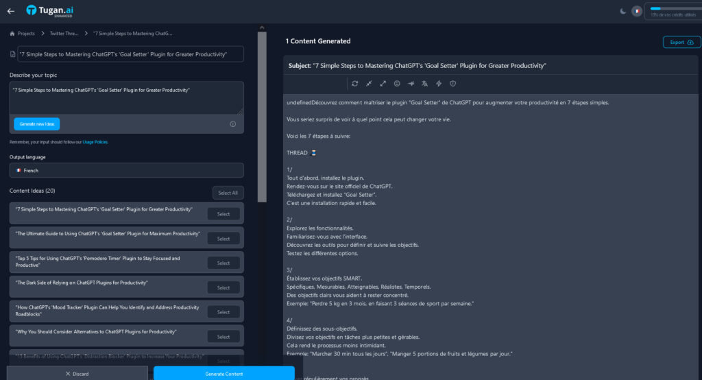 résultat du test de fonctionnalités du logiciel tugan ai