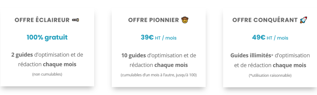 prix et grille tarifaire de l'outil SERPmantics