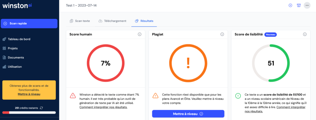 résultat détection winston ai