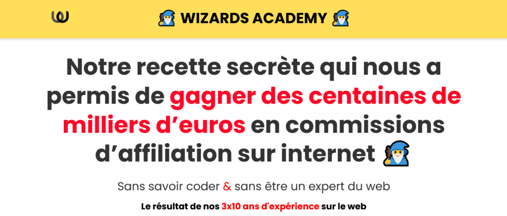 Image représentant la page de présentation de la formation wizards academy