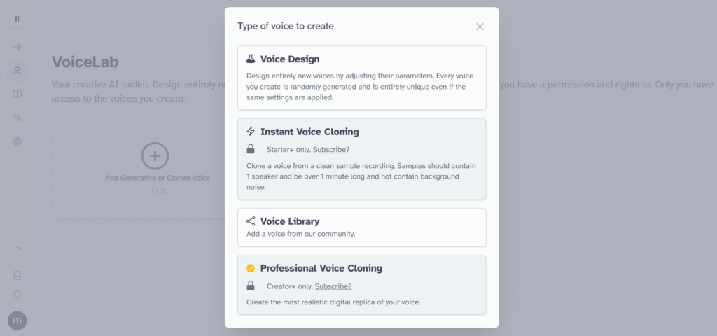 test de la fonctionnalité de clonage de voix de elevenlabs