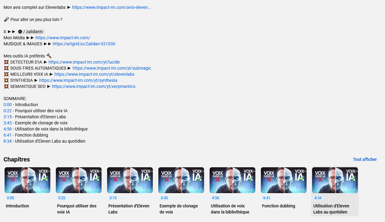 exemple de chapitrage en automatique d'une vidéo youtube