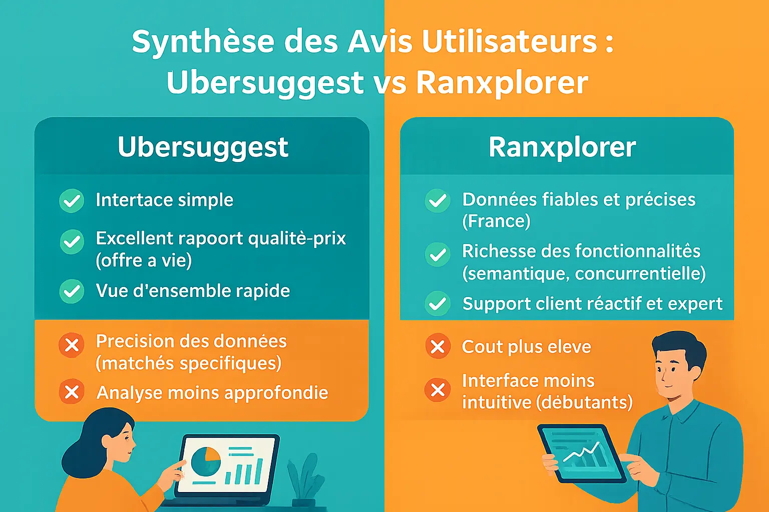 Comparaison visuelle des fonctionnalités clés d'Ubersuggest et Ranxplorer