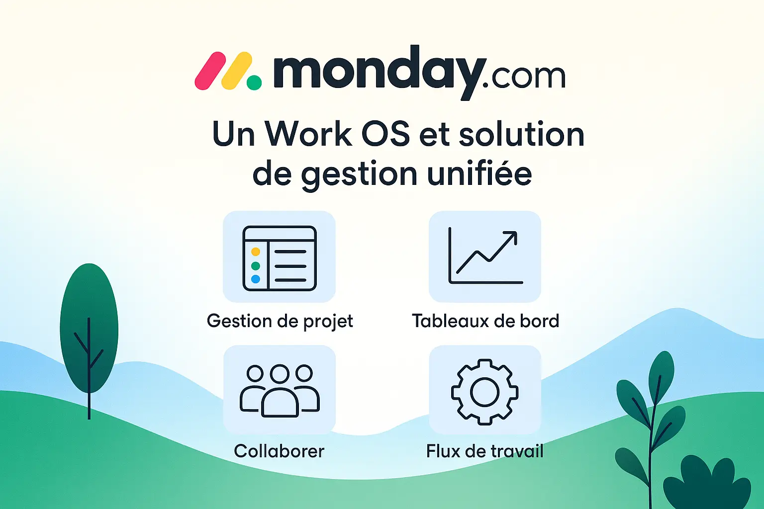 Illustration de monday.com comme plateforme Work OS