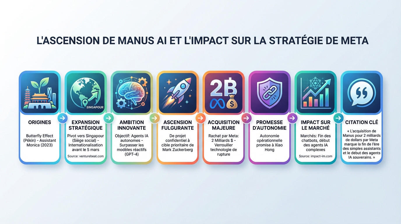 Illustration de l'ascension de Manus AI et son impact stratégique sur Meta