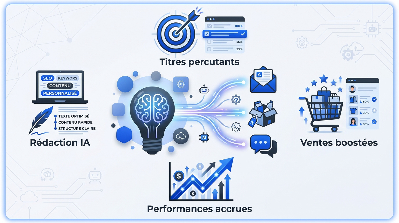 Infographie montrant l'impact de l'IA sur la performance des titres et des ventes en email marketing