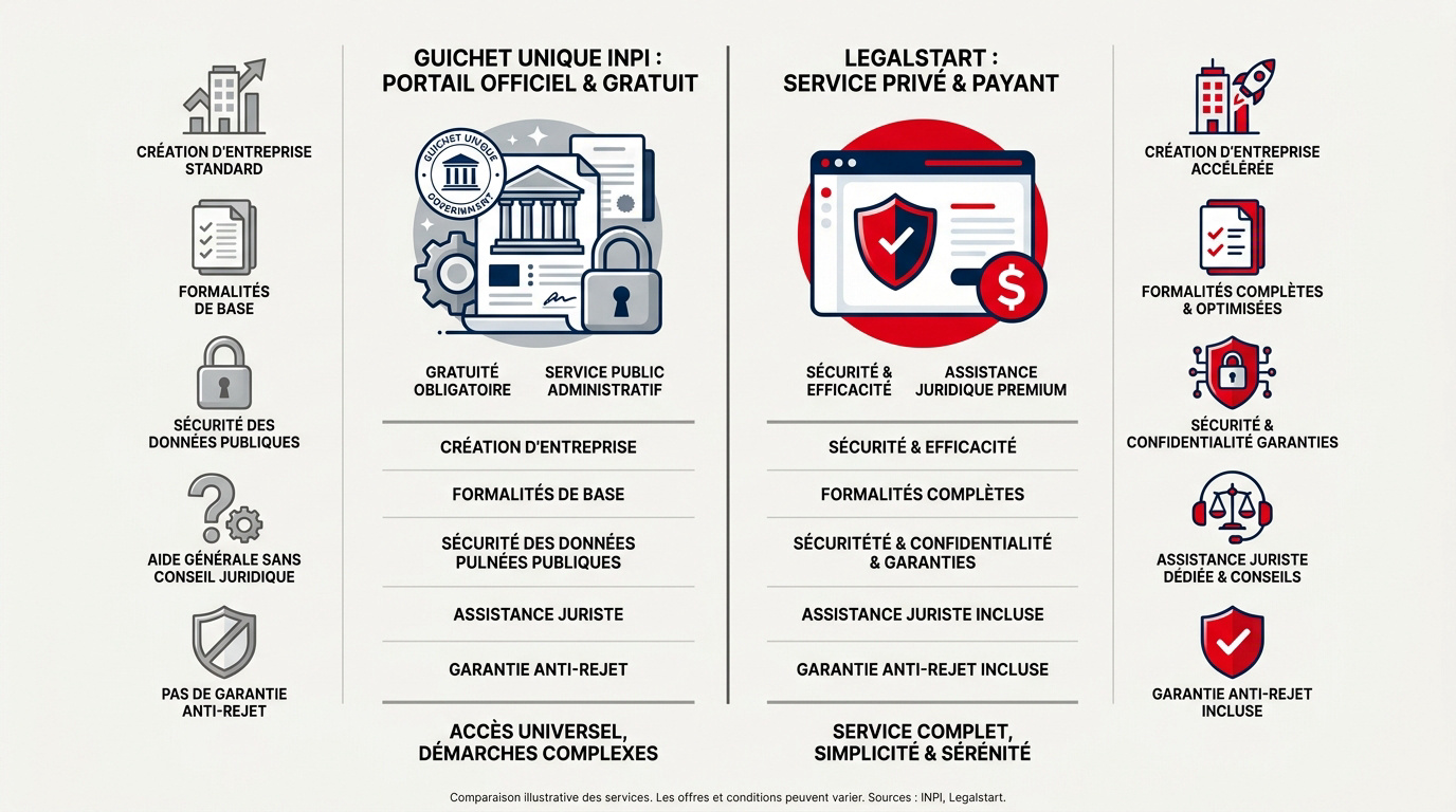 Comparatif entre le Guichet unique INPI et la solution Legalstart pour la création d'entreprise