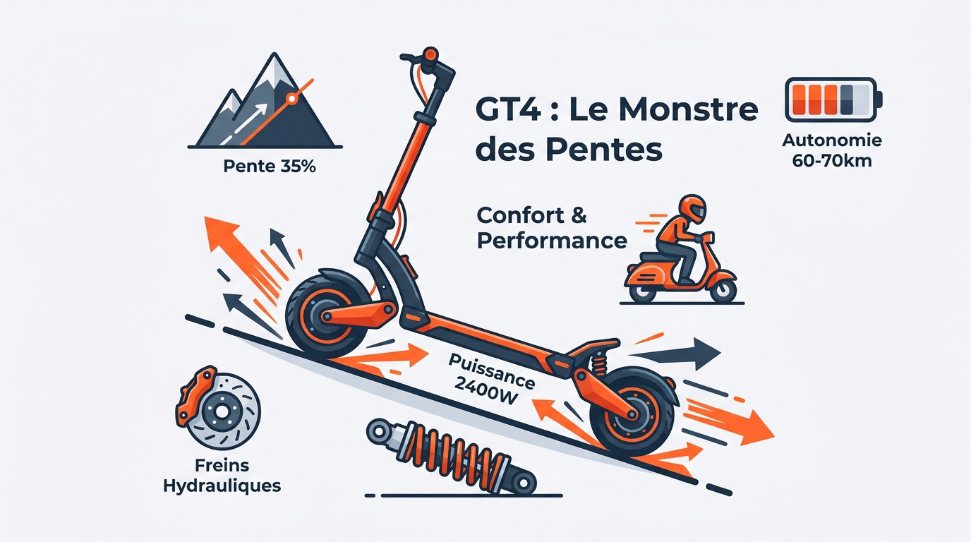 Trottinette électrique tout terrain isinwheel GT4 en pleine ascension