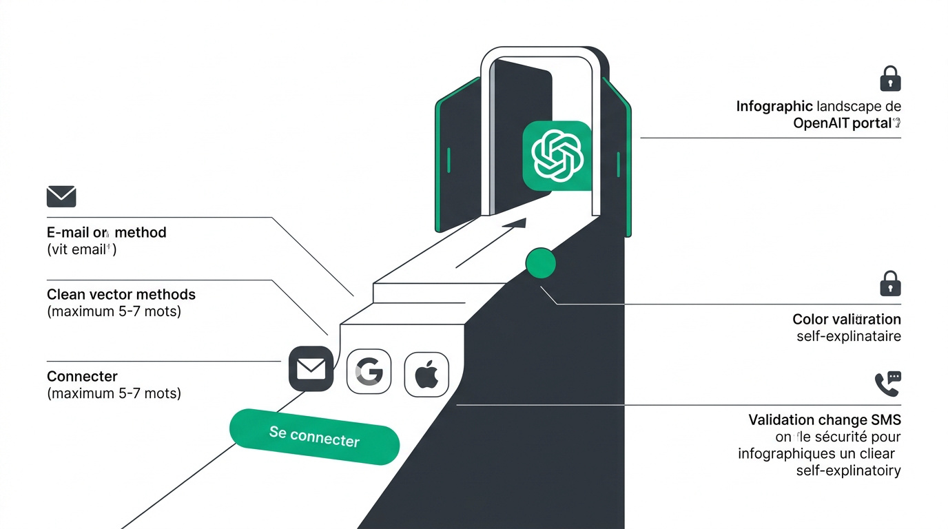Infographie expliquant les étapes pour accéder à son compte OpenAI et se connecter à ChatGPT