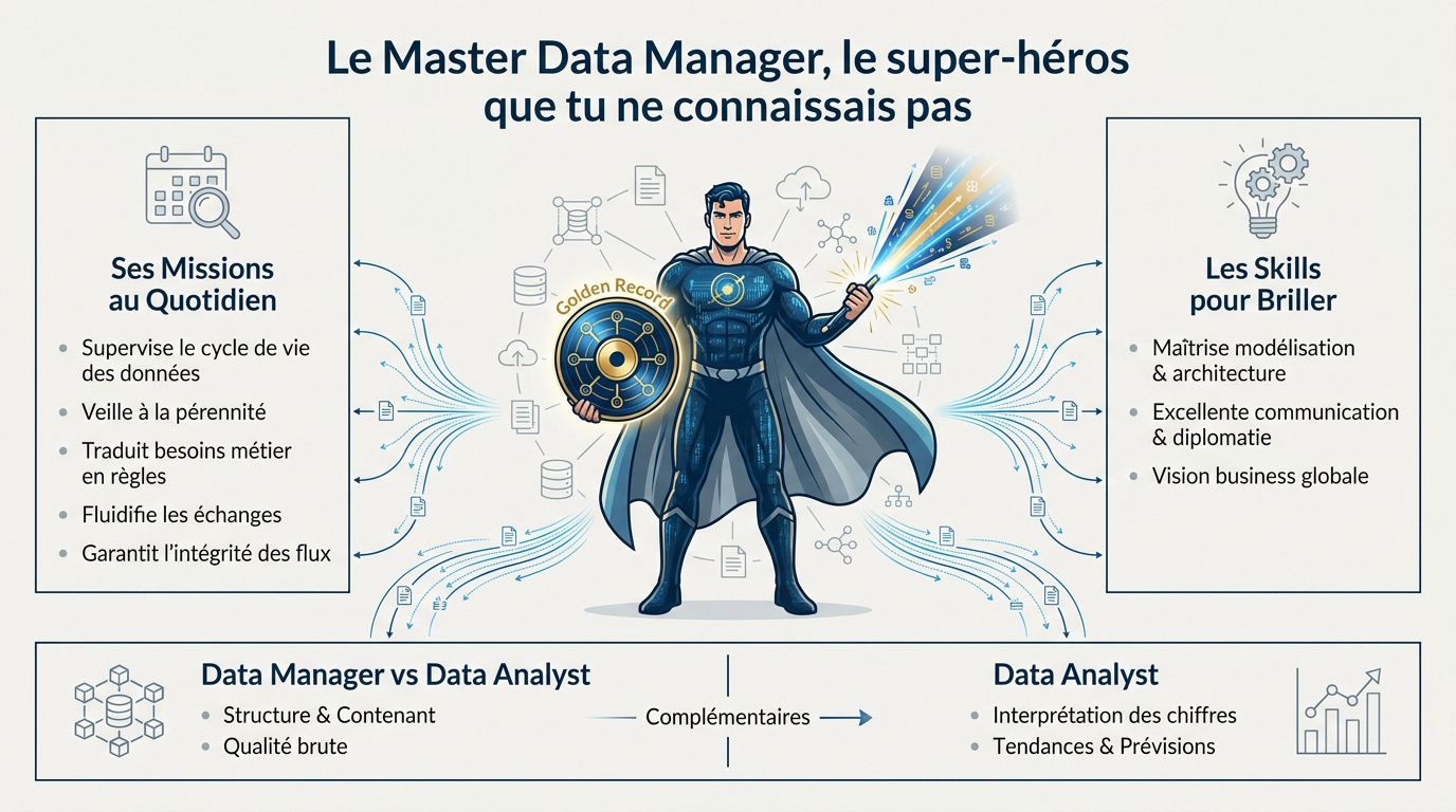 Un expert Master Data Manager orchestrant des flux de données numériques