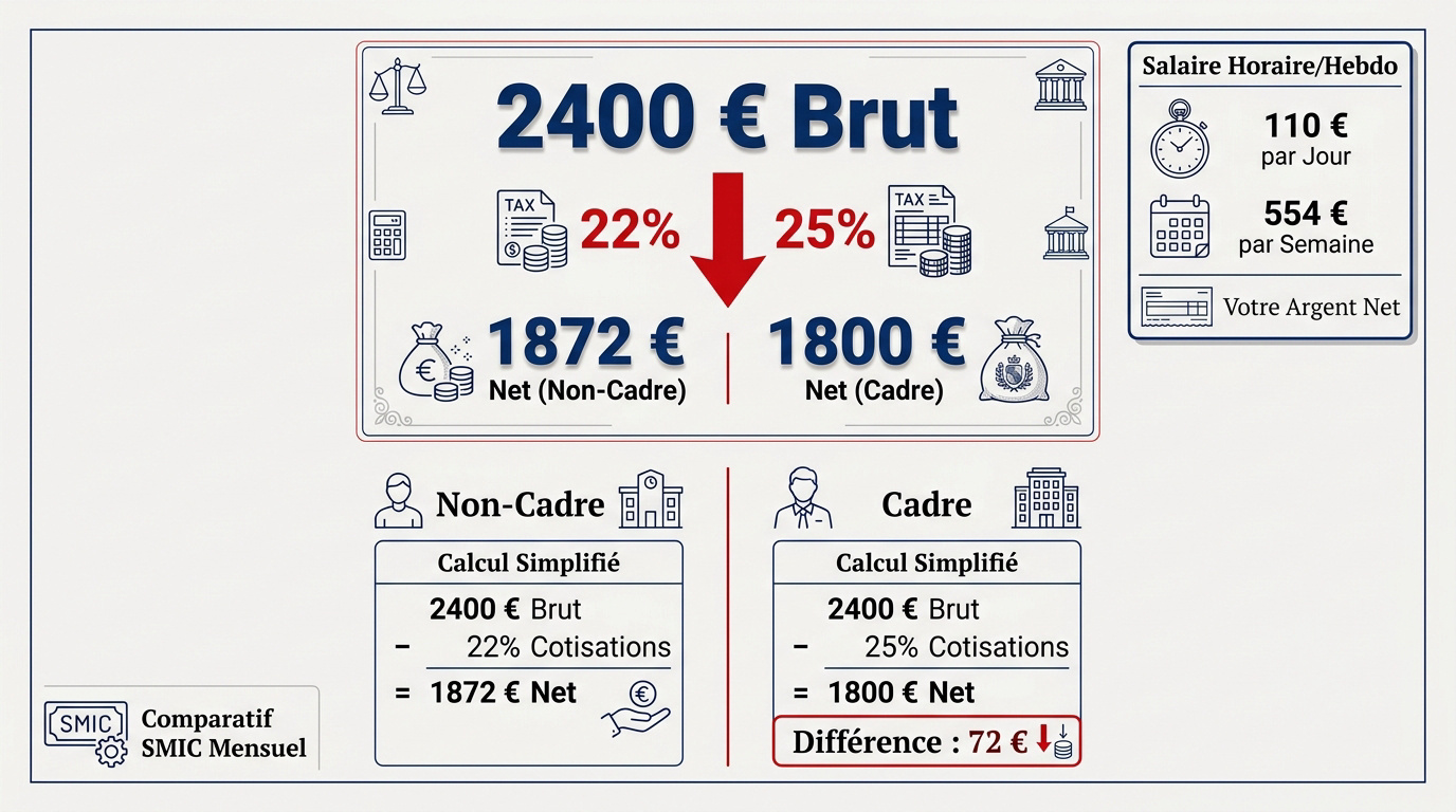 Comparaison salaire brut et net entre statut cadre et non-cadre