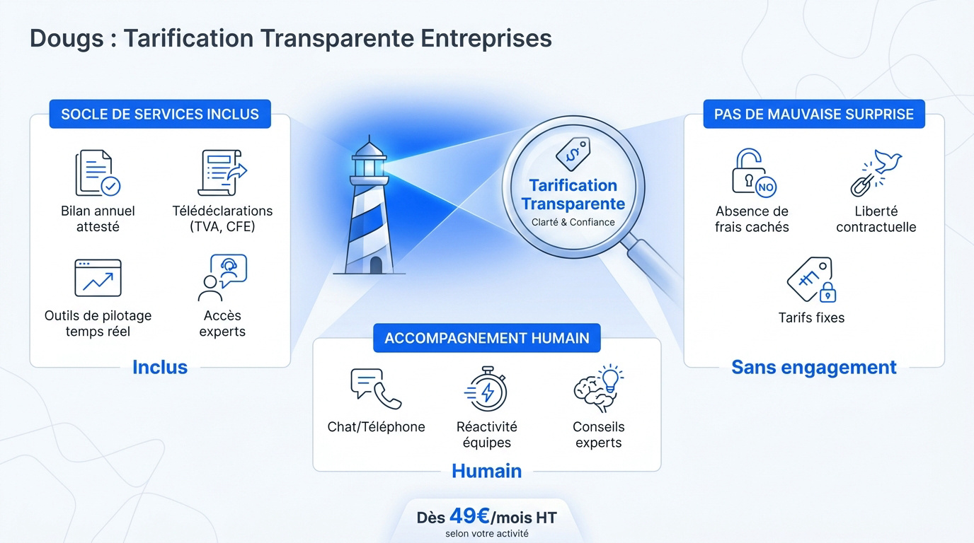 Interface claire de la tarification transparente chez Dougs pour les entreprises