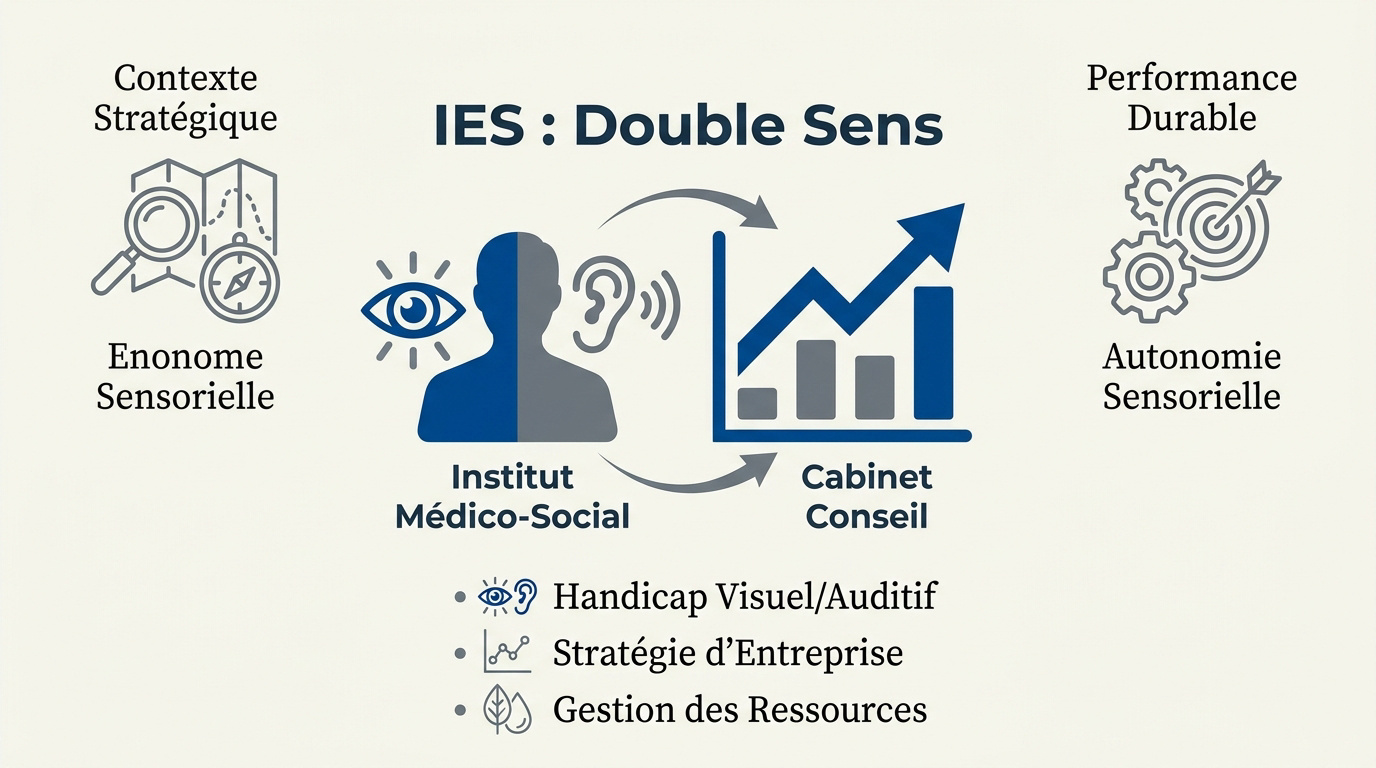 Infographie expliquant les deux facettes de IES Consulting entre médico-social et conseil en entreprise
