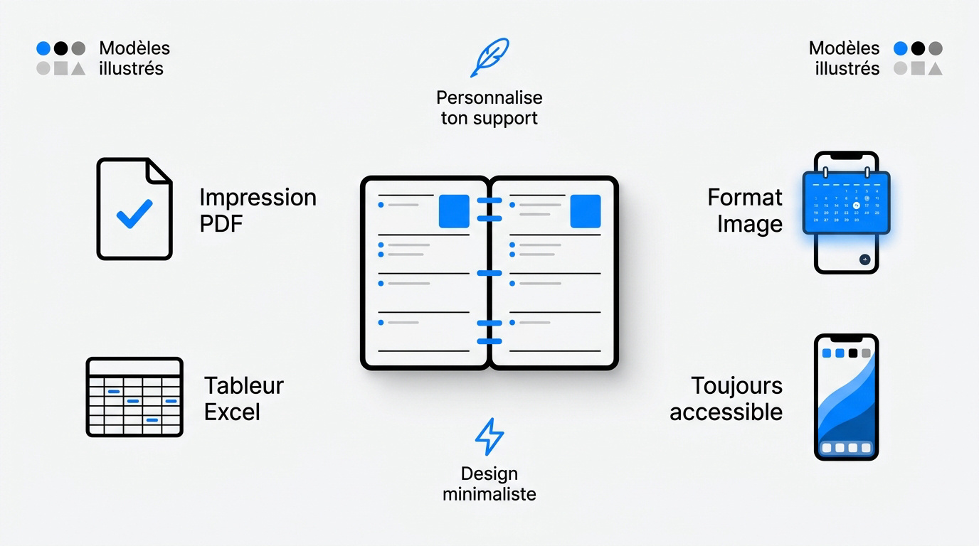 Infographie montrant une planification organisée avec un design minimaliste pour le calendrier de juillet 2025
