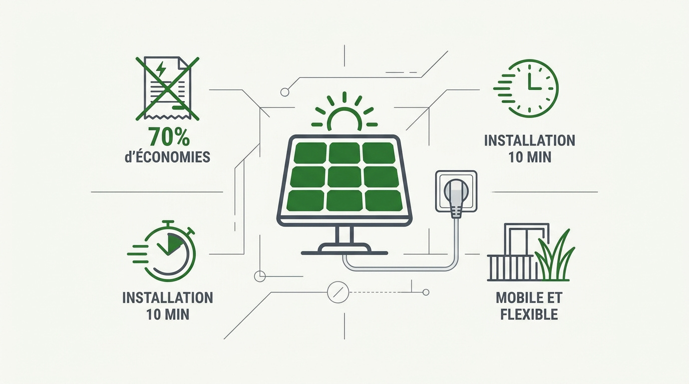 Installation d'un kit solaire plug and play Sunology sur une terrasse pour autoconsommation