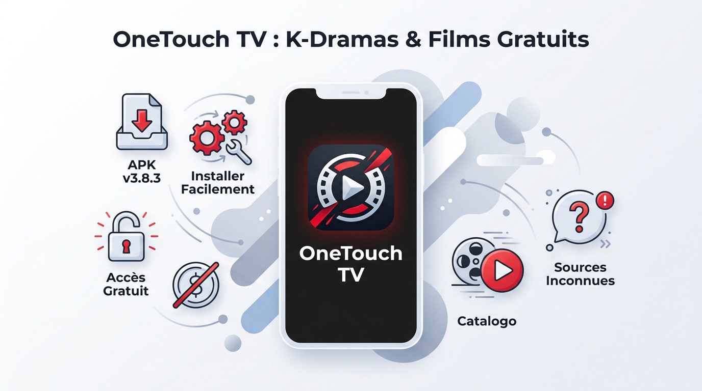 Interface de l'application One Touch TV affichant des films et K-dramas