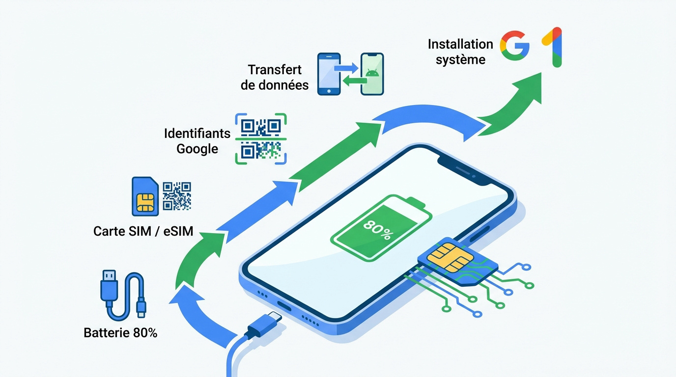 Un utilisateur prépare son nouveau smartphone Android en insérant la carte SIM