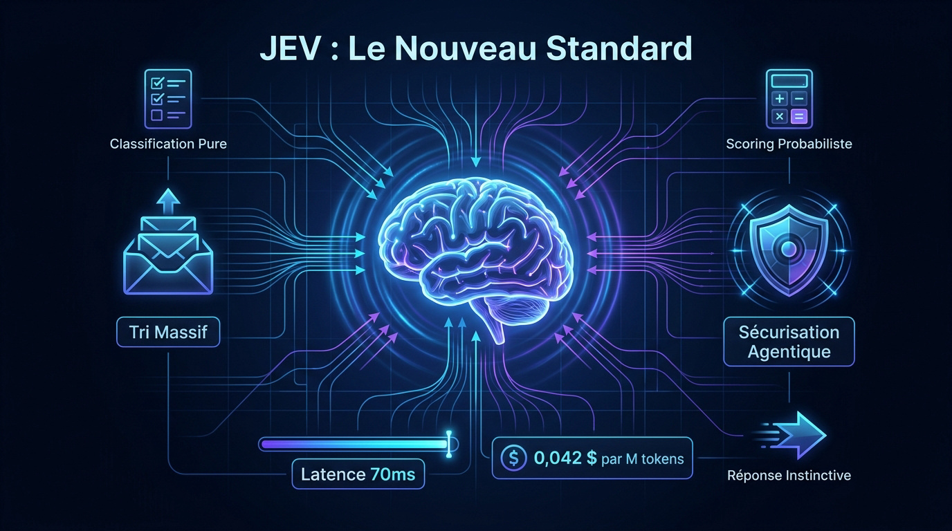 Interface du modèle d'IA JEV montrant des performances de classification ultra rapides