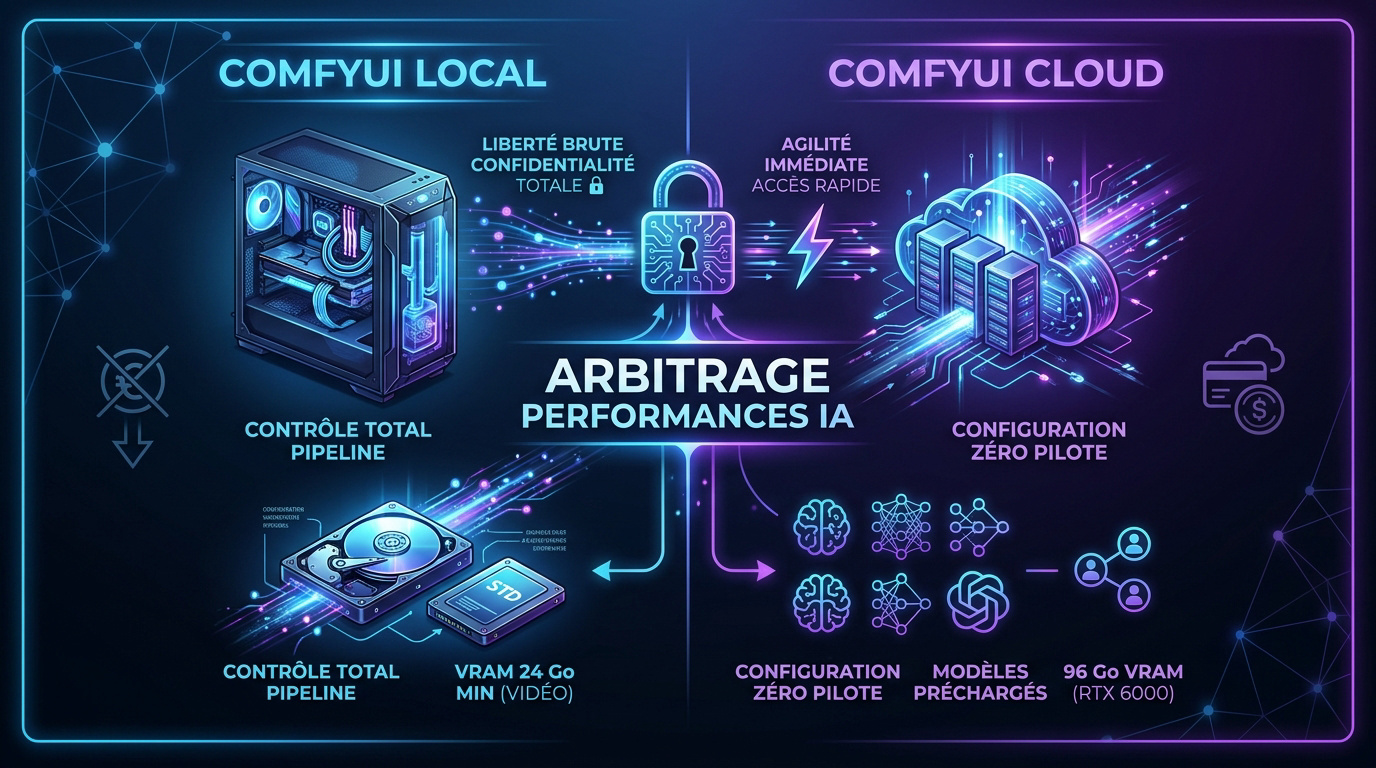 Comparaison des performances entre ComfyUI en local et sur le cloud pour la génération d'images par IA